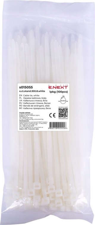 E.NEXT e.ct.stand.300.8.white - Opaska zaciskowa biała 8mm x 300mm (100szt)