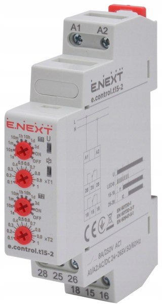 E.NEXT e.control.t15-2 - Przekaźnik czasowy control.t15-2, 2 niezależne kanały opóźnienie załączenia