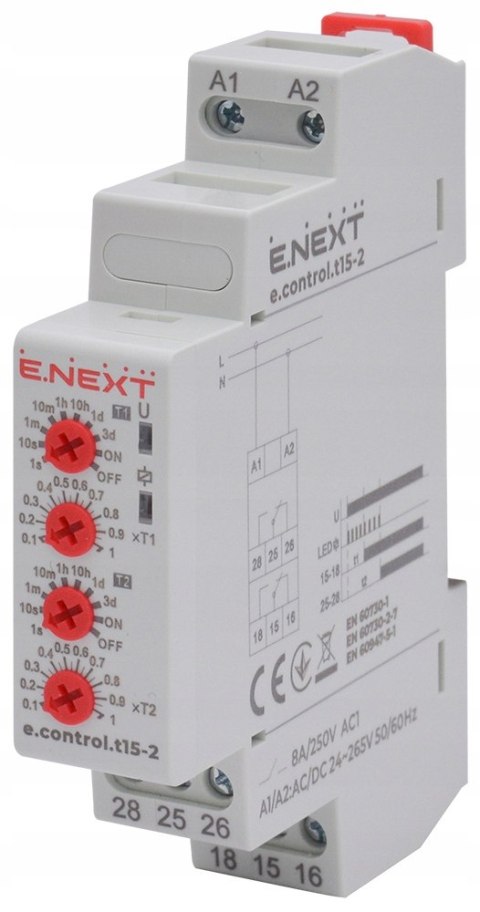 E.NEXT e.control.t15-2 - Przekaźnik czasowy control.t15-2, 2 niezależne kanały opóźnienie załączenia