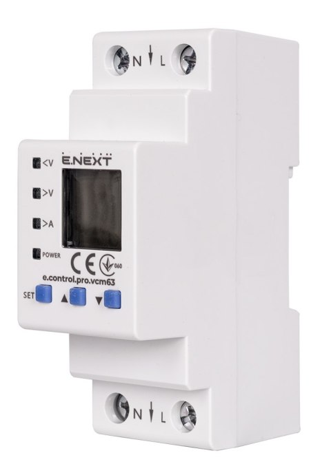 E.NEXT e.control.pro.vcm63 - Przekaźnik kontroli napięcia i prądu jednofazowy 63A z wyświetlaczem vcm63
