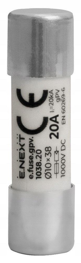 Wkładka topikowa, 10×38mm, GPV 20A 1000V DC 20kA