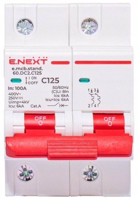 E.NEXT e.mcb.stand.60.DC.2.C125 - Wyłącznik nadprądowy AC/DC C125 125A 2P 250V DC / 400V AC 6kA