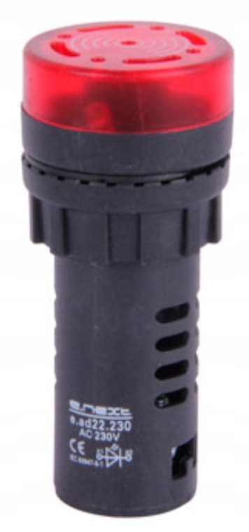 E.NEXT e.ad22.230.buzzer - Lampka wskazowa z buzzerem dźwiękowa awaryjna czerwona 22mm 230V AC