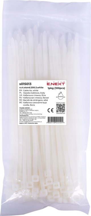 E.NEXT e.ct.stand.200.3.white - Opaska zaciskowa biała, 3x200mm (100szt.)