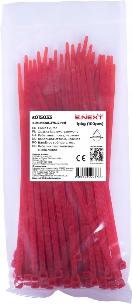 E.NEXT e.ct.stand.370.4.red - Opaska zaciskowa, czerwona 4mm x 370mm (100szt.)