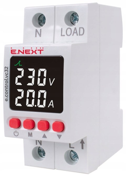 E.NEXT e.control.vc32 - Przekaźnik kontroli napięcia i prądu jednofazowy ze wskazaniem 32A
