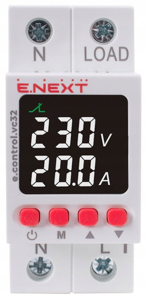 E.NEXT e.control.vc32 - Przekaźnik kontroli napięcia i prądu jednofazowy ze wskazaniem 32A