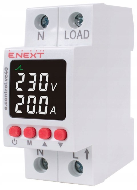 E.NEXT e.control.vc40 - Przekaźnik kontroli napięcia i prądu jednofazowy ze wskazaniem 40A