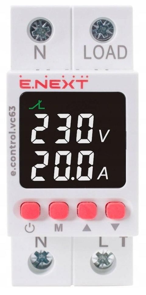 E.NEXT e.control.vc63 - Przekaźnik kontroli napięcia i prądu jednofazowy ze wskazaniem 63A