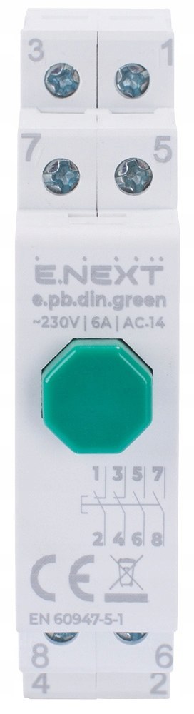 E.NEXT e.pb.din.green - Przycisk na szynę DIN zielony monostabilny