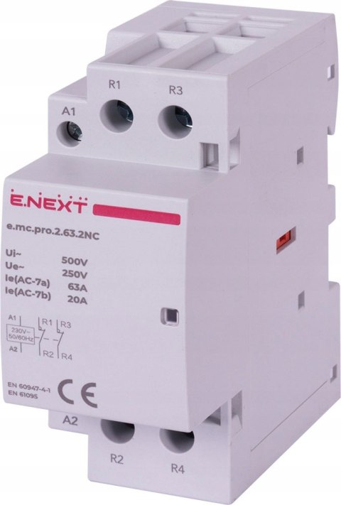 E.NEXT e.mc.pro.2.63.2NC - Stycznik modułowy PRO 2P 63A 2NC 230V