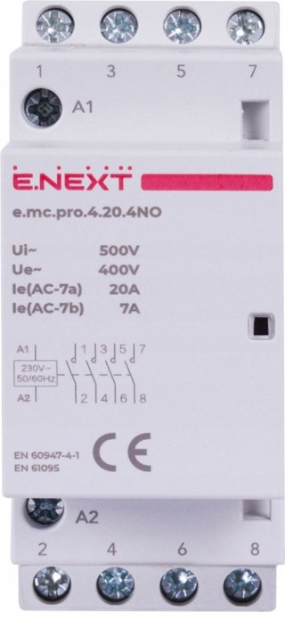 Stycznik modułowy PRO 4P 20A 4NO 230V