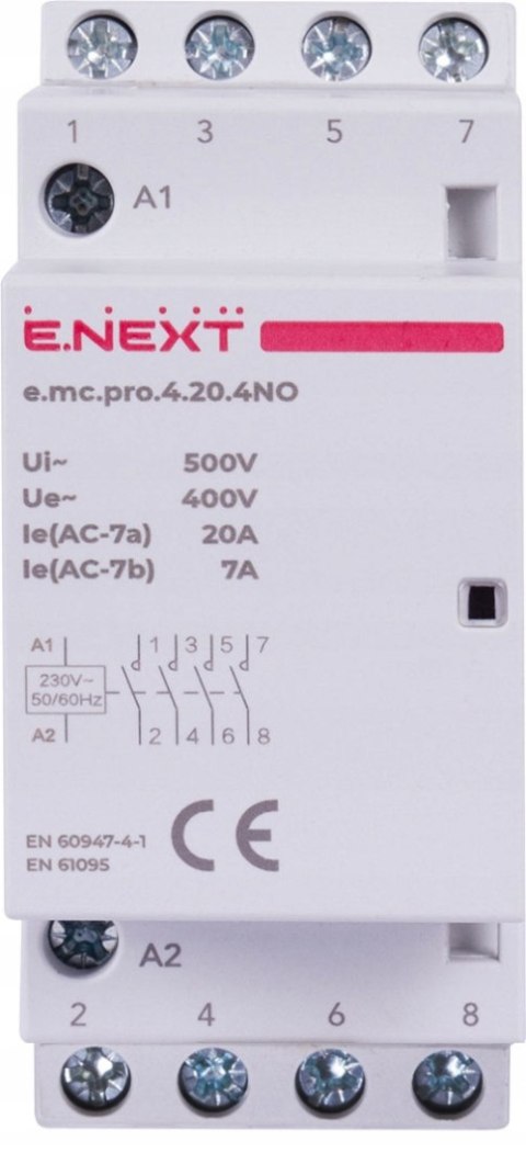 Stycznik modułowy PRO 4P 20A 4NO 230V