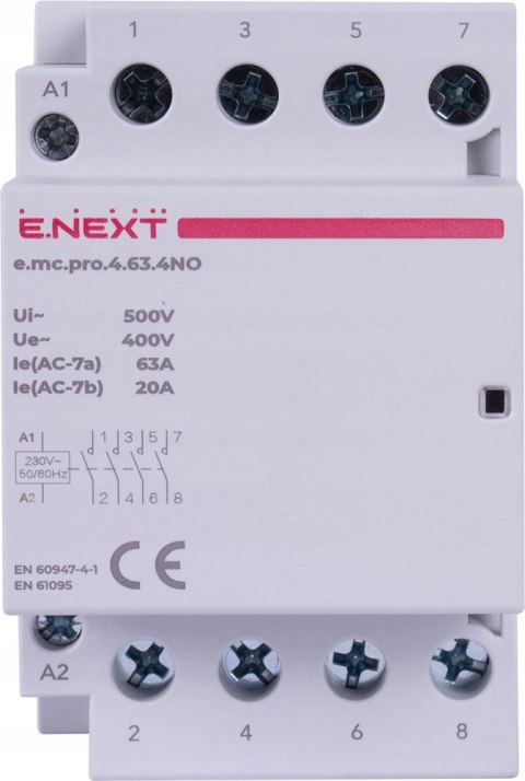 E.NEXT e.mc.pro.4.63.4NO - Stycznik modułowy PRO 4P 63A 4NO 230V