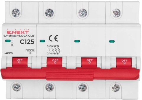 Wyłącznik nadprądowy stand C125 4P 125A10kA Brak wejścia na szynę widełkową