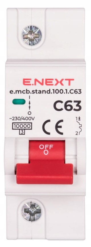 Wyłącznik nadprądowy STAND. C63 1P 63A 10kA Brak wejścia na szynę widełkową