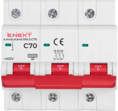 Wyłącznik nadprądowy STAND. C70 3P 70A 10kA Brak wejścia na szynę widełkową