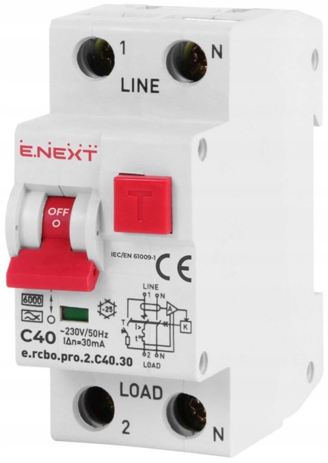 E.NEXT e.rcbo.pro.2.C40.30 - Wyłącznik różnicowoprądowy z członem nadprądowym RCBO 2P C40 30mA