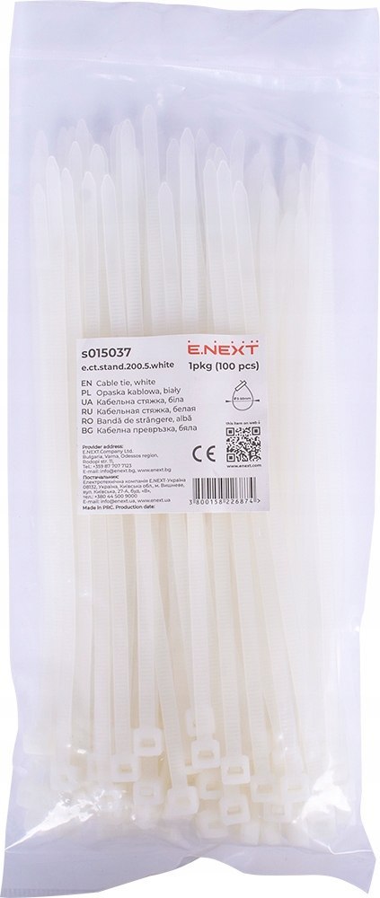 E.NEXT e.ct.stand.200.5.white - Opaska zaciskowa, biała 5mm x 200mm (100szt.)