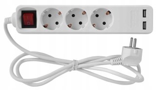 Przedłużacz 3 gniazda 1,5m 2xUSB 2,4A włącznik