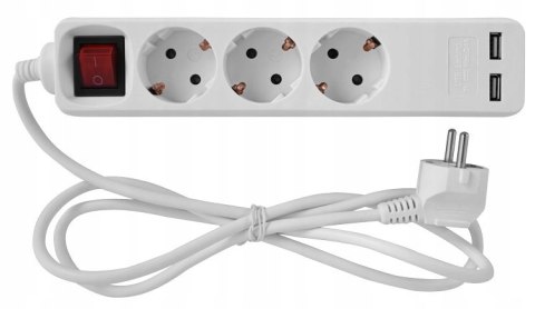 E.NEXT e.es.3.1.5.z.b.2 - Przedłużacz 3 gniazda 1,5m 2xUSB 2,4A włącznik
