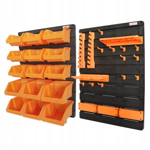 Plastikowy organizer naścienny z uchwytami oraz pojemnikami 825x210x585mm