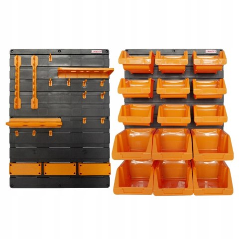 Plastikowy organizer naścienny z uchwytami oraz pojemnikami 825x210x585mm
