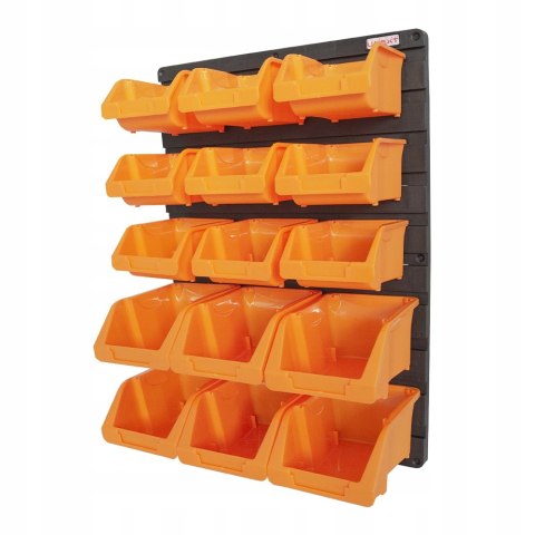 Plastikowy organizer naścienny z uchwytami oraz pojemnikami 825x210x585mm