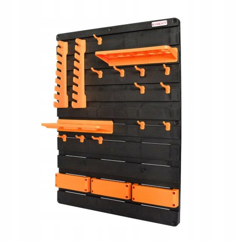 Plastikowy organizer naścienny z uchwytami oraz pojemnikami 825x210x585mm
