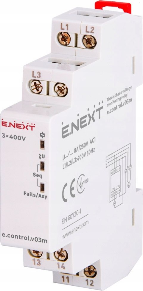 E.NEXT e.control.v03m - Przekaźnik kontroli napięcia 3 fazowy nieregulowany symetria przesunięcie