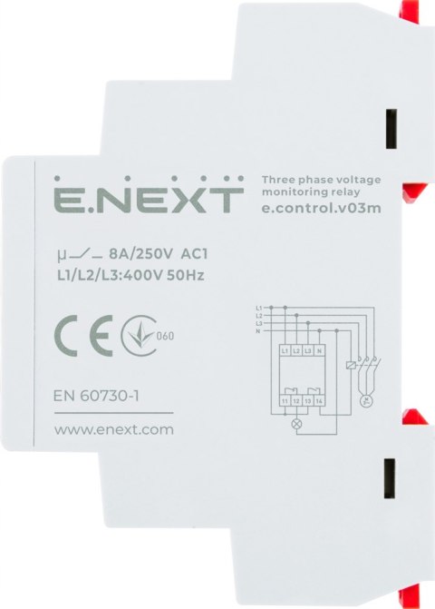 E.NEXT e.control.v03m - Przekaźnik kontroli napięcia 3 fazowy nieregulowany symetria przesunięcie
