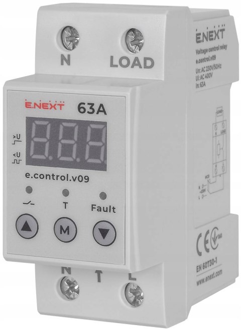 E.NEXT e.control.v09 - Przekaźnik kontroli napięcia ze wskazaniem 63A