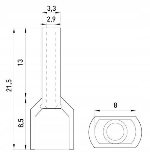 Tulejka izolowana końcówka 2x2,5mm2 100szt szare