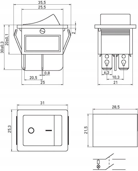 Włącznik kołyskowy ON/OFF 4 pin z sygnalizacją