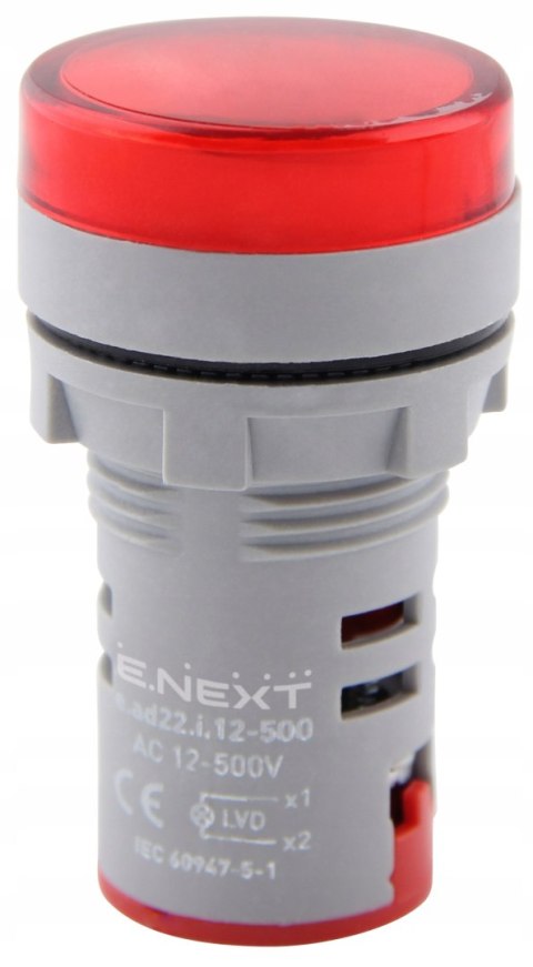 E.NEXT e.ad22.i.12-500.red - Wskaźnik LED 22mm 50-500V AC czerwony