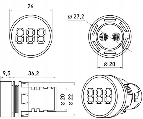 E.NEXT e.ad22.am - Wskaźnik prądu LED 22mm, 5-100A