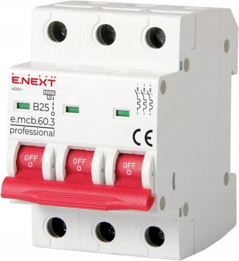 E.NEXT e.mcb.pro.60.3.B.25 - Wyłącznik nadprądowy PRO. B25 25A 3P wejście na szynę widełkową