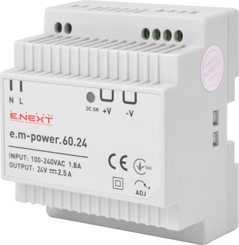 E.NEXT e.m-power.60.24 - Zasilacz na szynę DIN em- 60W, DC24V