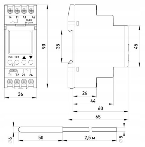 E.NEXT e.control.h02 - Przekaźnik kontroli temperatury termostat 16A AC/DC