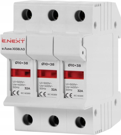 E.NEXT e.fuse.1038.h3 - Rozłącznik bezpiecznikowy do wkładek 10x38 3P 32A