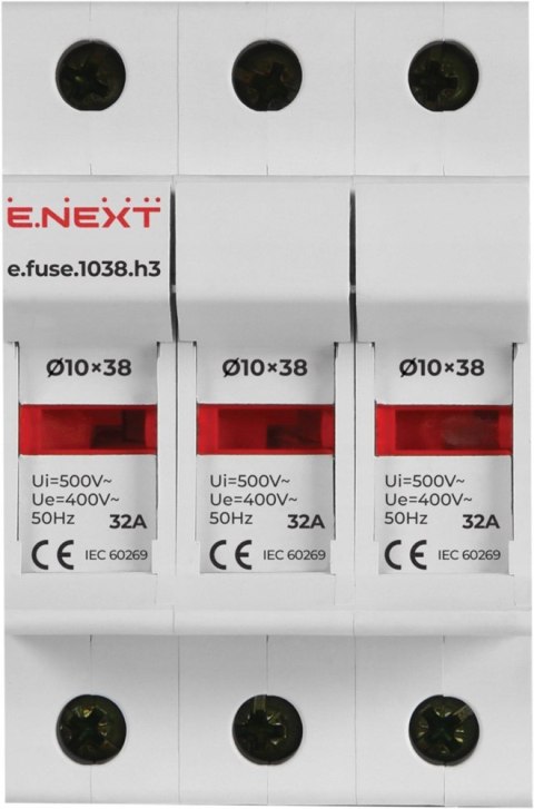 E.NEXT e.fuse.1038.h3 - Rozłącznik bezpiecznikowy do wkładek 10x38 3P 32A
