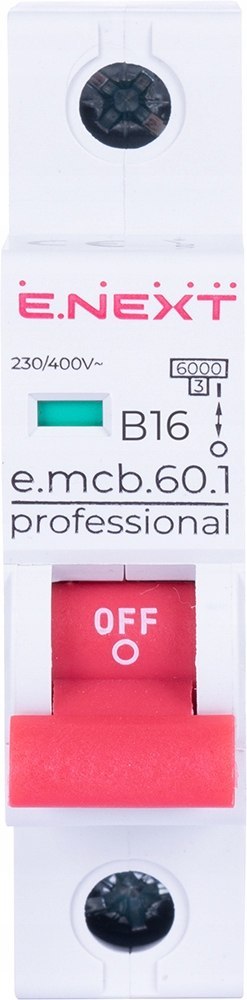 Wyłącznik nadprądowy PRO. B16 16A 1P wejście na szynę widełkową