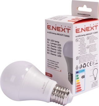 E.NEXT e.LED.lamp.A60.E27.7.3000 - Żarówka LED E27 A60 E27 7W, 3000K