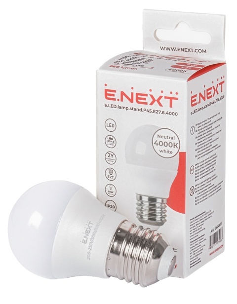 E.NEXT e.lampa.LED.P45.E27.6.4000 - Żarówka LED E27 P45 E27 6W, 4000K