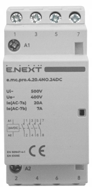 E.NEXT e.mc.pro.4.20.4NO.24DC - Stycznik modułowy e.mc.pro 20A 4P 4NO cewka 24V DC