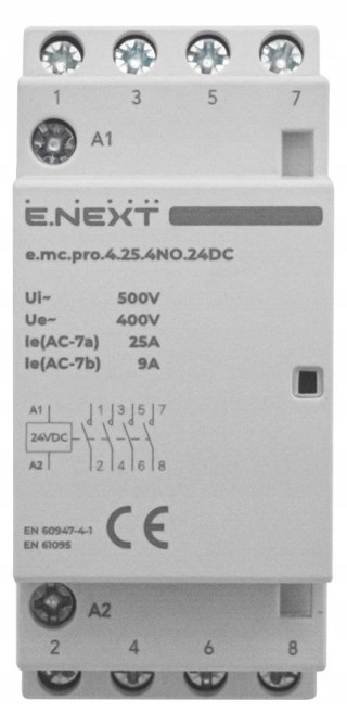 E.NEXT e.mc.pro.4.25.4NO.24DC - Stycznik modułowy e.mc.pro 25A 4P 4NO cewka 24V DC