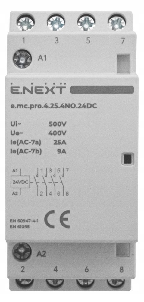 E.NEXT e.mc.pro.4.25.4NO.24DC - Stycznik modułowy e.mc.pro 25A 4P 4NO cewka 24V DC