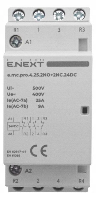 E.NEXT e.mc.pro.4.25.2NO+2NC.24DC - Stycznik modułowy e.mc.pro 25A 4p 2NO+2NC cewka 24V DC