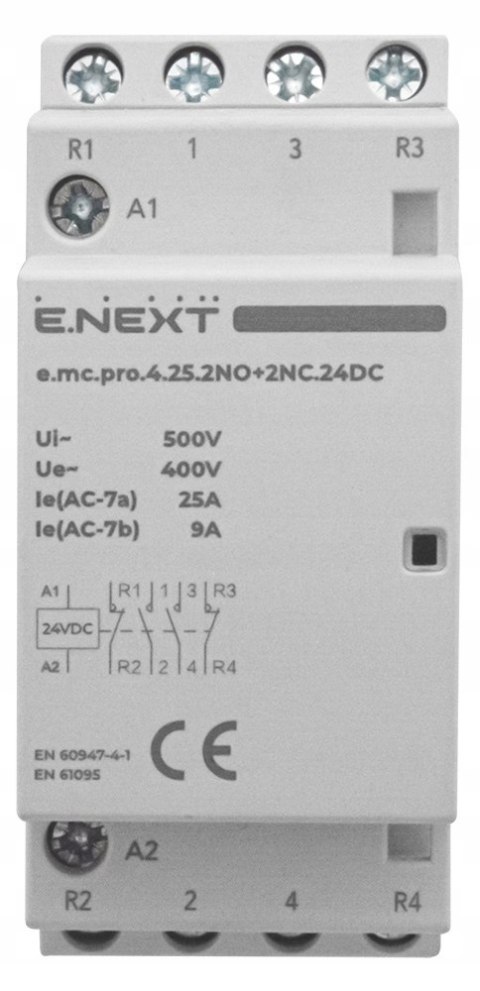 E.NEXT e.mc.pro.4.25.2NO+2NC.24DC - Stycznik modułowy e.mc.pro 25A 4p 2NO+2NC cewka 24V DC