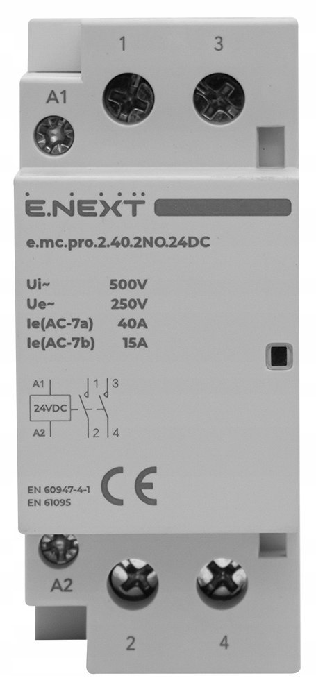 E.NEXT e.mc.pro.2.40.2NO.24DC - Stycznik modułowy e.mc.pro 40A 2P 2NO cewka 24V DC